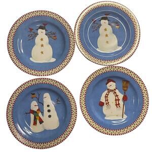 Debbie Mumm SAKURA Snowman Christmas SALAD Plates set of 4